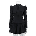 Bow Tie Long Sleeve Suit Top Skirt Two-piece Set
