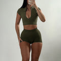 Sports Zipper Short-sleeved Shorts Two-piece Suit
