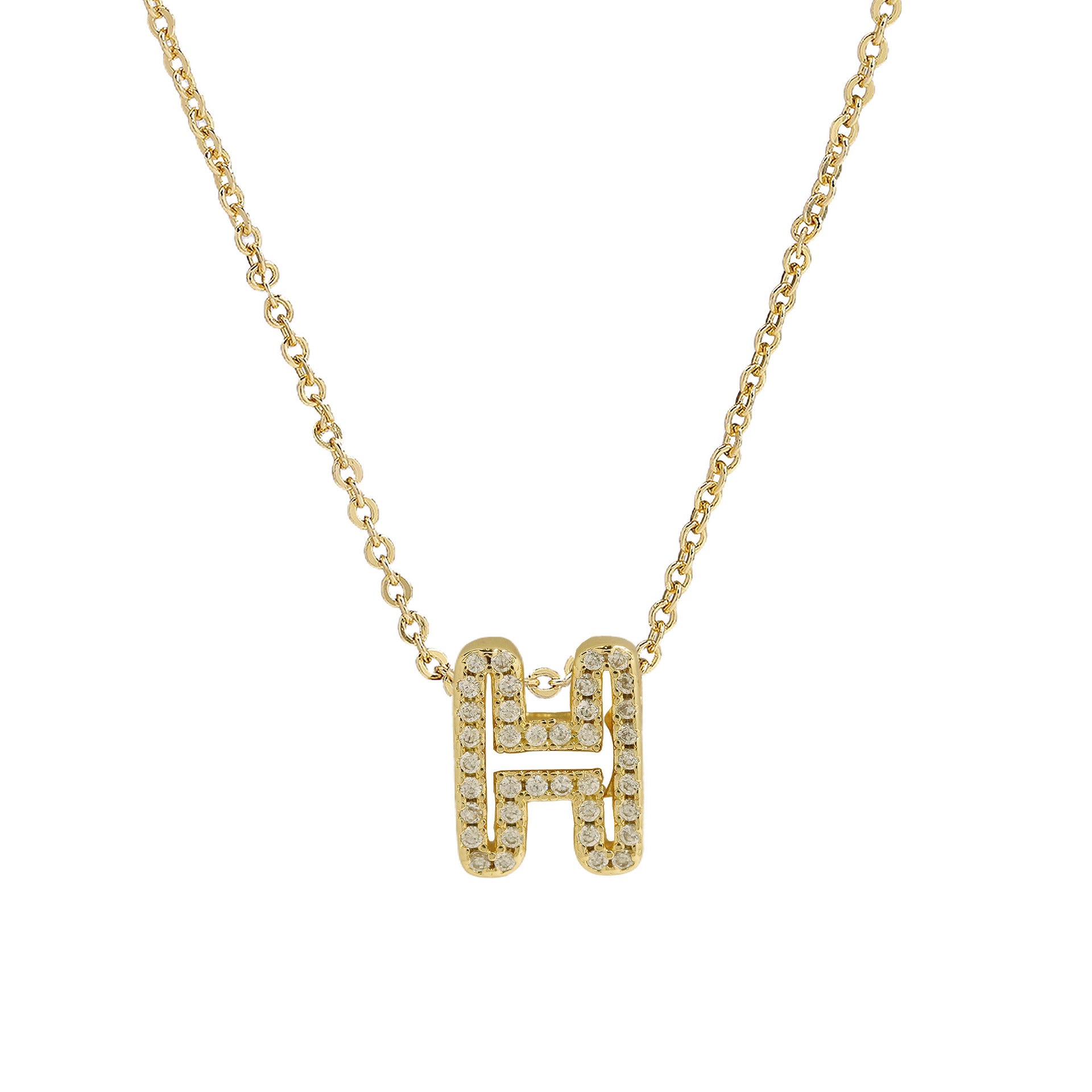 Brass 18K Inlaid Zirconium 26 English Small Letters Pendant Necklace
