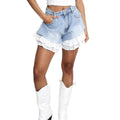 Straight-leg Denim Stitching Lace Women's Shorts