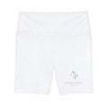 AYIZAN PRIVE Women's White Workout Shorts — High-Waist Athletic Biker Shorts with Minimal Logo