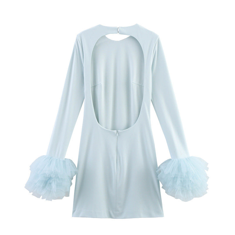 European And American Style Fashion Puffy Silk Net Cuff Short Dress
