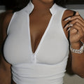 Women's V-neck Short Zipper Design Ribbed Knit Camisole Vest