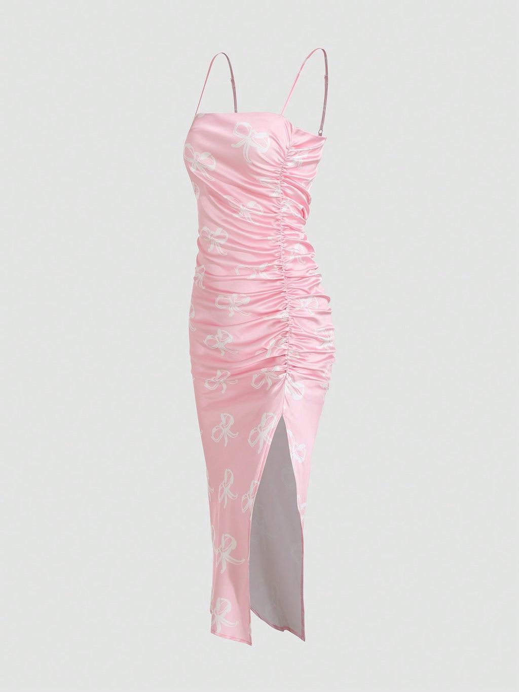 Solid Color Ruched Bodycon Slit Cami Dress Party Dress Wedding Guest Dress