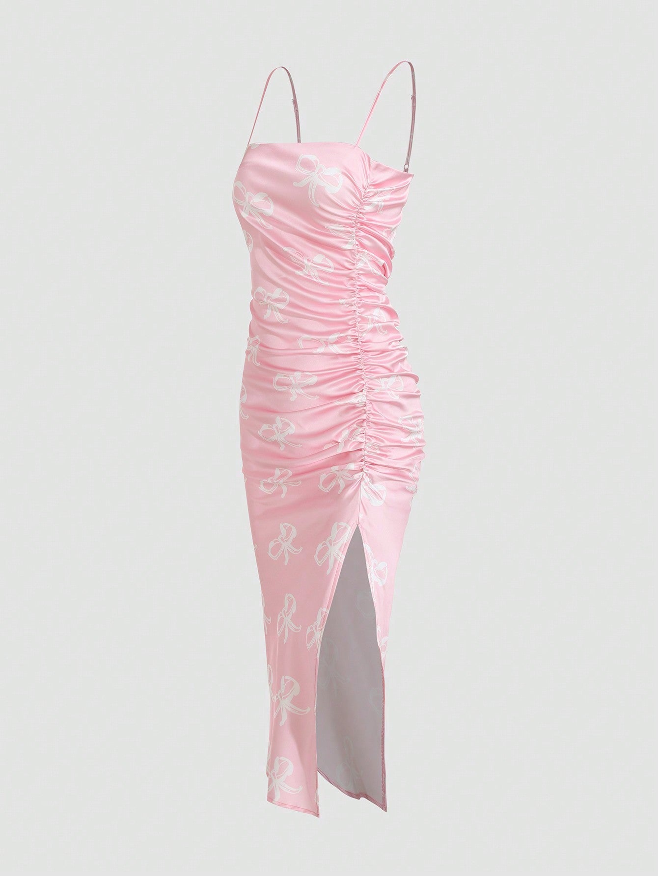 Solid Color Ruched Bodycon Slit Cami Dress Party Dress Wedding Guest Dress
