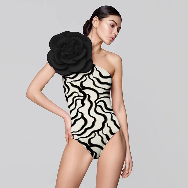 Women's Big Flower High Quality One-piece Swimsuit All-matching Women