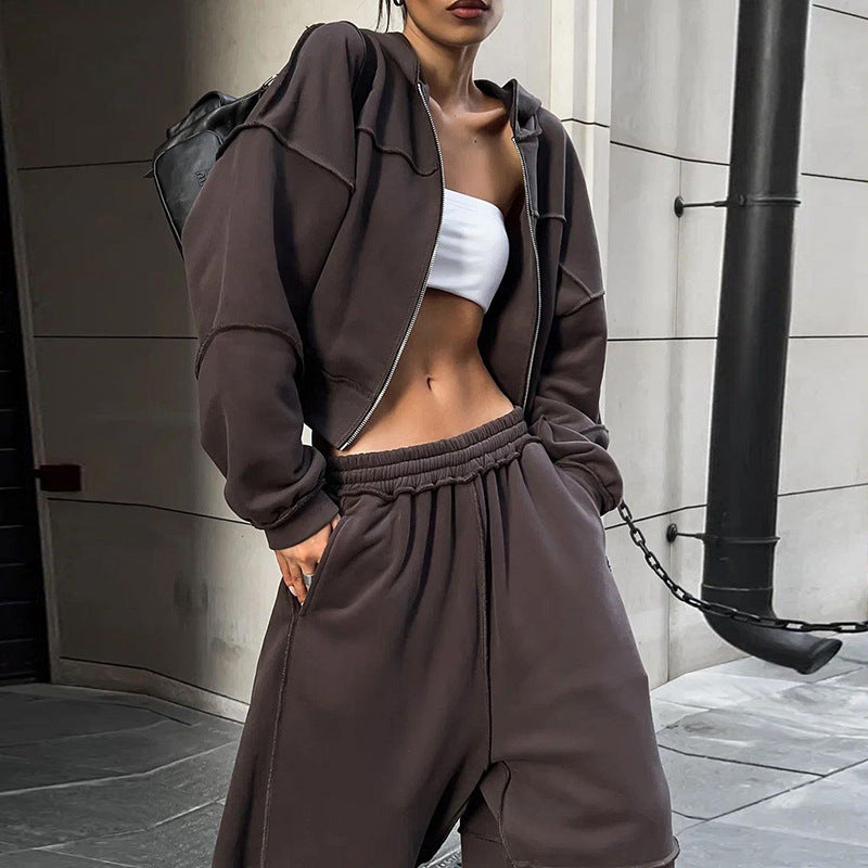 Long Sleeve Zipper Coat Casual Loose Trousers Suit Women