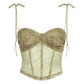 Sexy Style Corrugated Printed Double Layer Mesh Camisole Low Collar Irregular Cinched Tube Top Vest Top