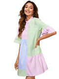 Multi-color Stripe Patchwork Flared Sleeves Dress
