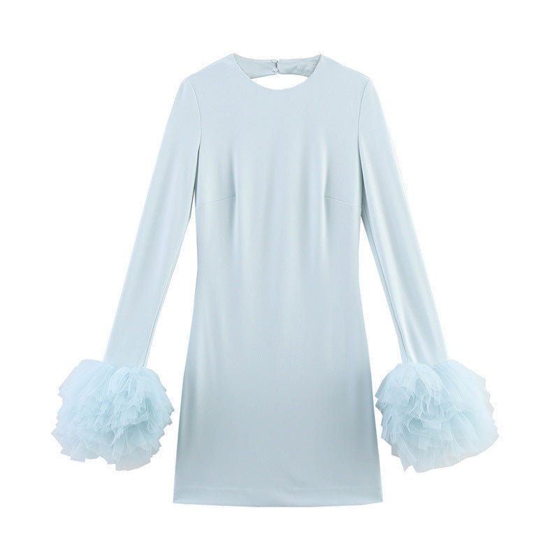 European And American Style Fashion Puffy Silk Net Cuff Short Dress