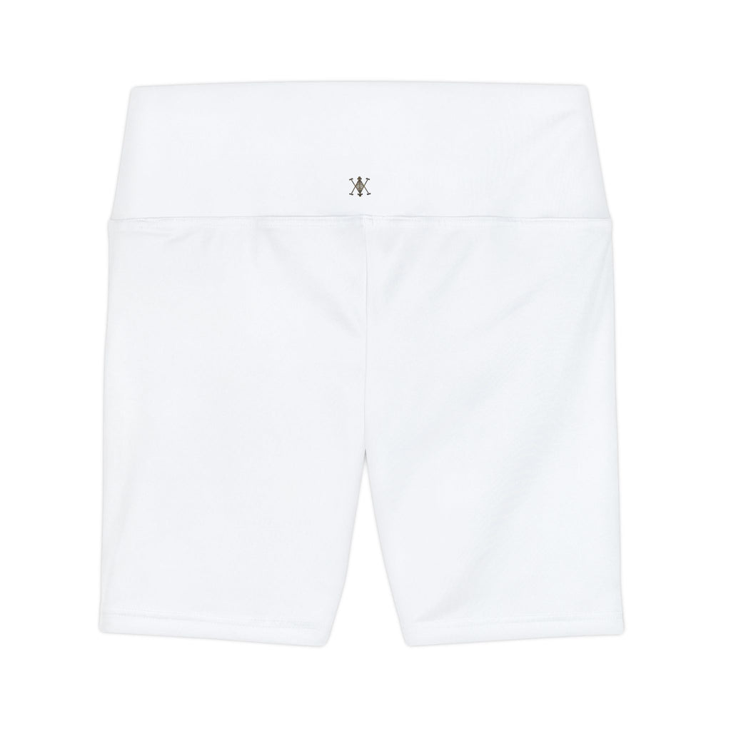 AYIZAN PRIVE Women's White Workout Shorts — High-Waist Athletic Biker Shorts with Minimal Logo