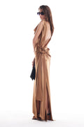High Quality Satin Dignified Flowers Dress Split Dress
