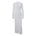 Lace Stitching Fashion Street Slit Long Sleeve Dress