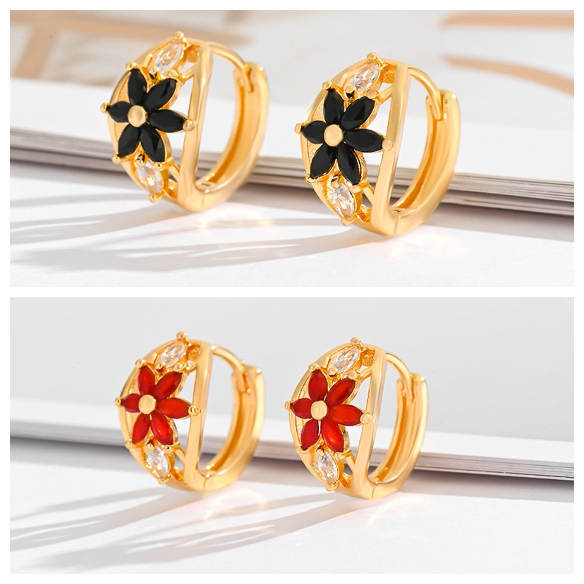 Fashion Multi-style Square Crystal Zircon Ornament Gold Plated Diamond Ear Ring