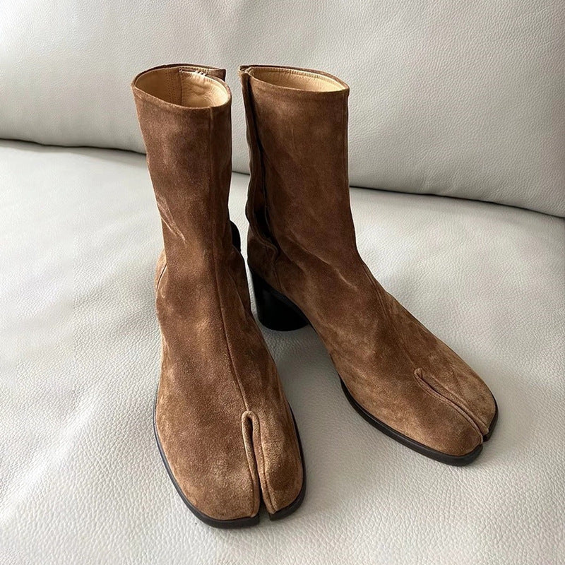 Niche Genuine Leather Split Toe Trotter Women's Shoes