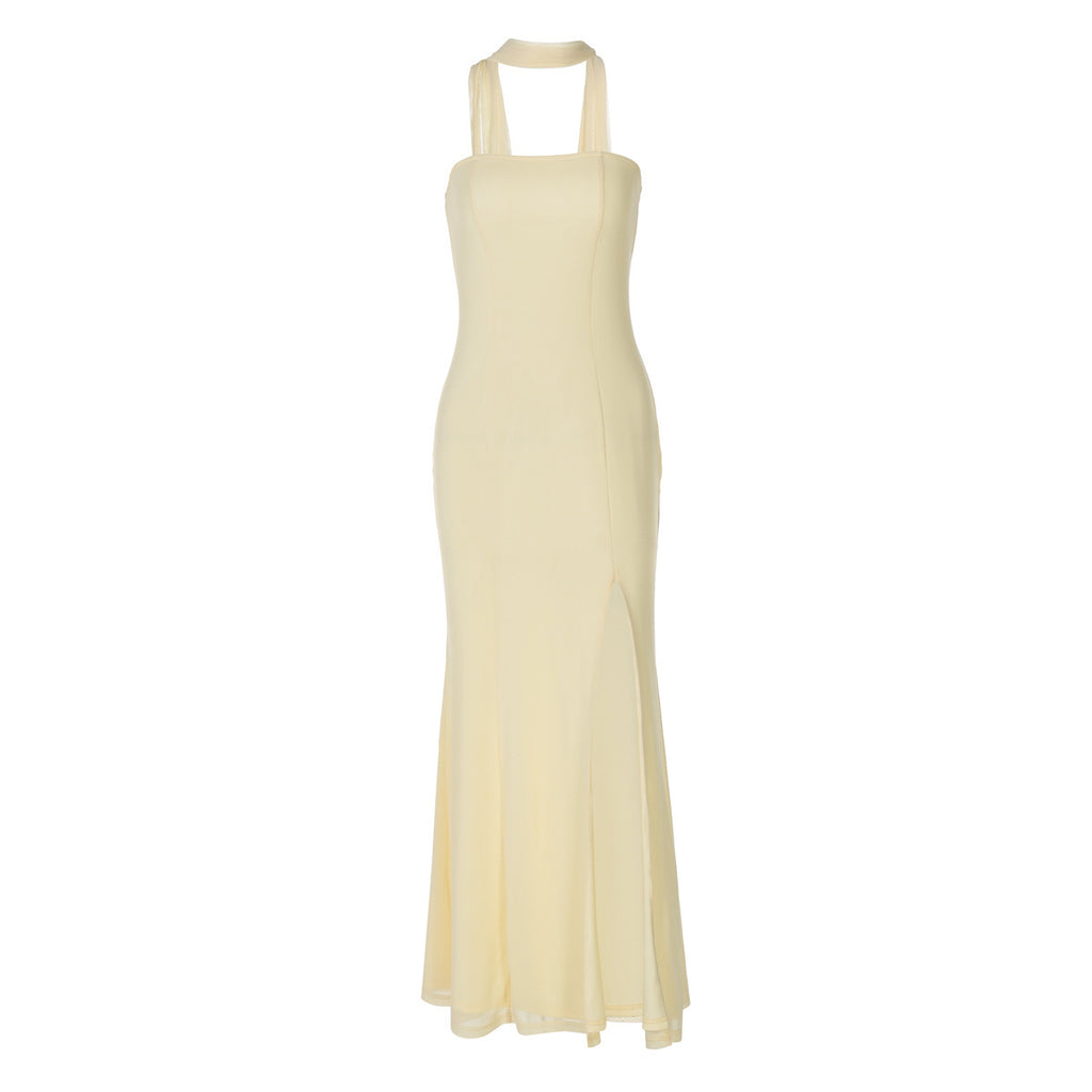 Fashion Tube Top Slit Slim-fitting Solid Color Temperament Dress