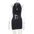 Sexy Slim Deep U-neck Dress With Sequin Mesh Patchwork Design Ins Fashion Halter Short Dresses Women's Clothing