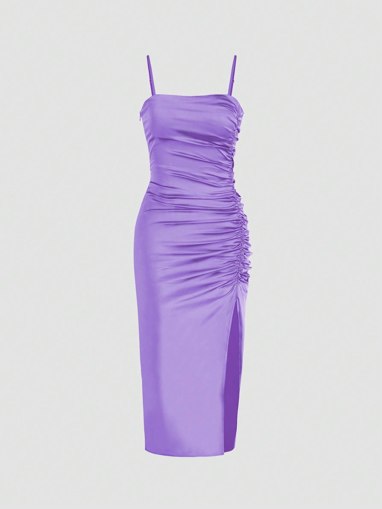 Solid Color Ruched Bodycon Slit Cami Dress Party Dress Wedding Guest Dress
