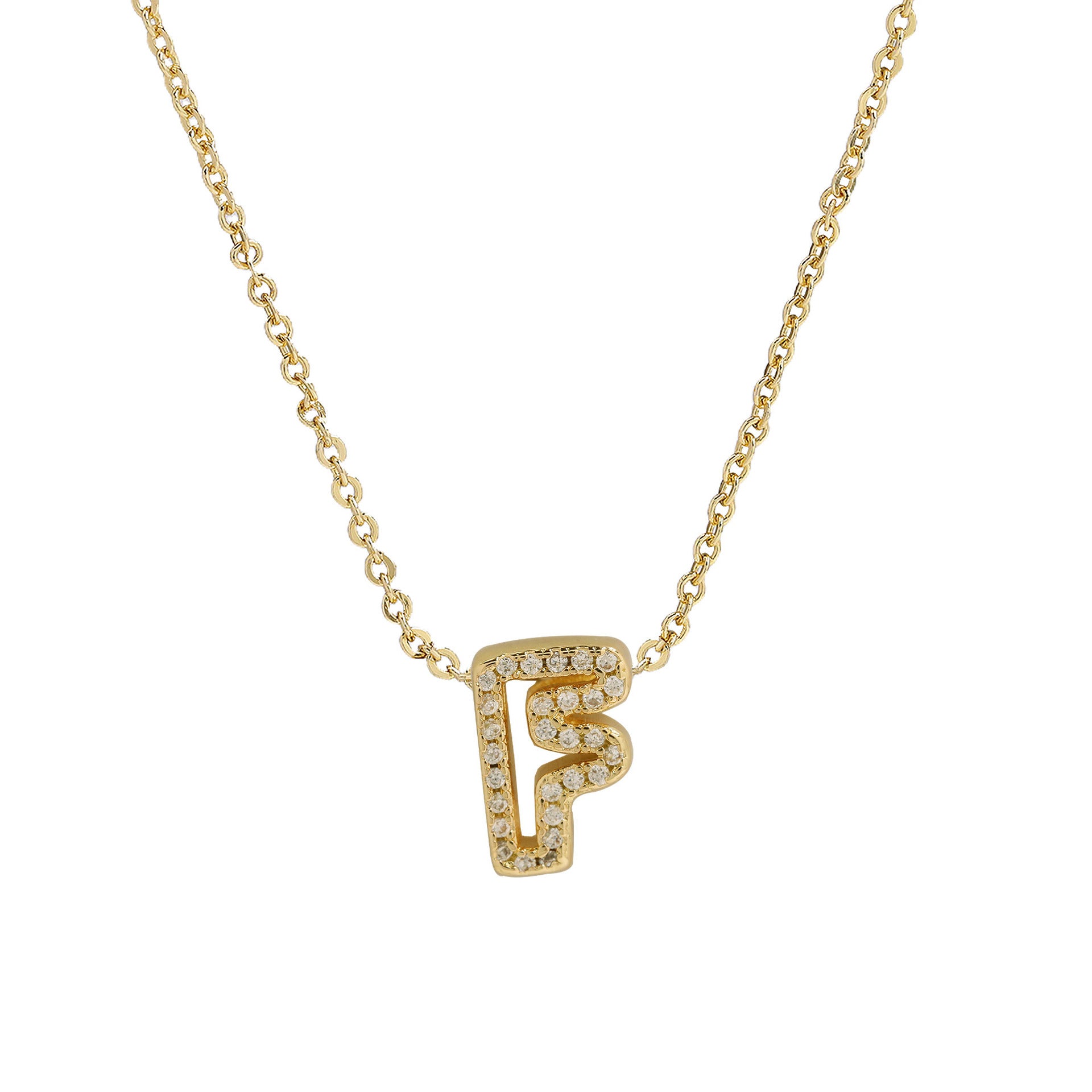 Brass 18K Inlaid Zirconium 26 English Small Letters Pendant Necklace