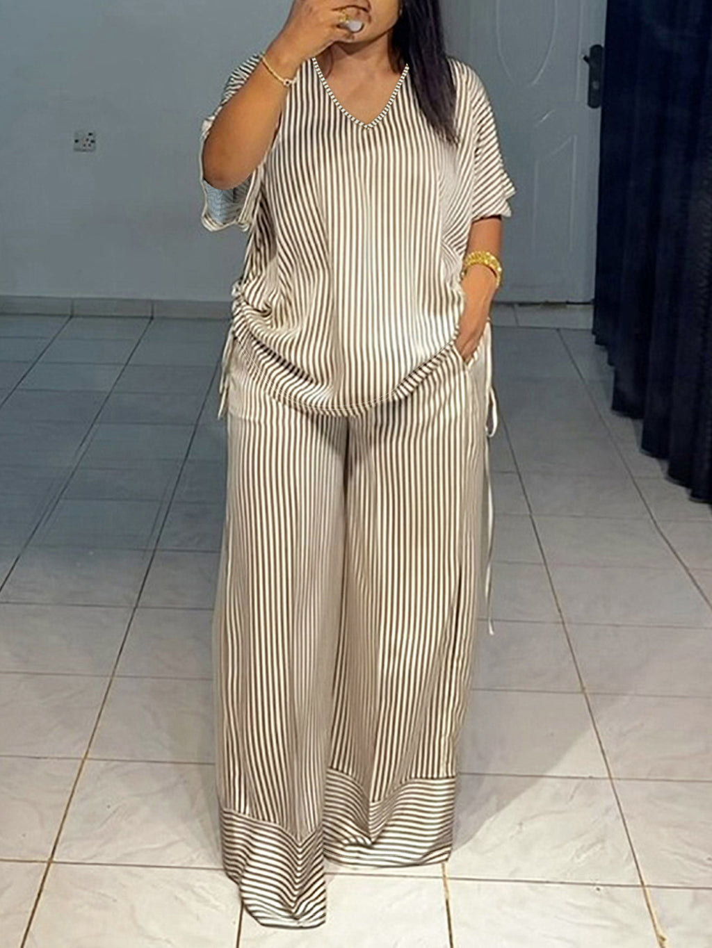 Straight Plus Size Set With Drawstring On Both Sides