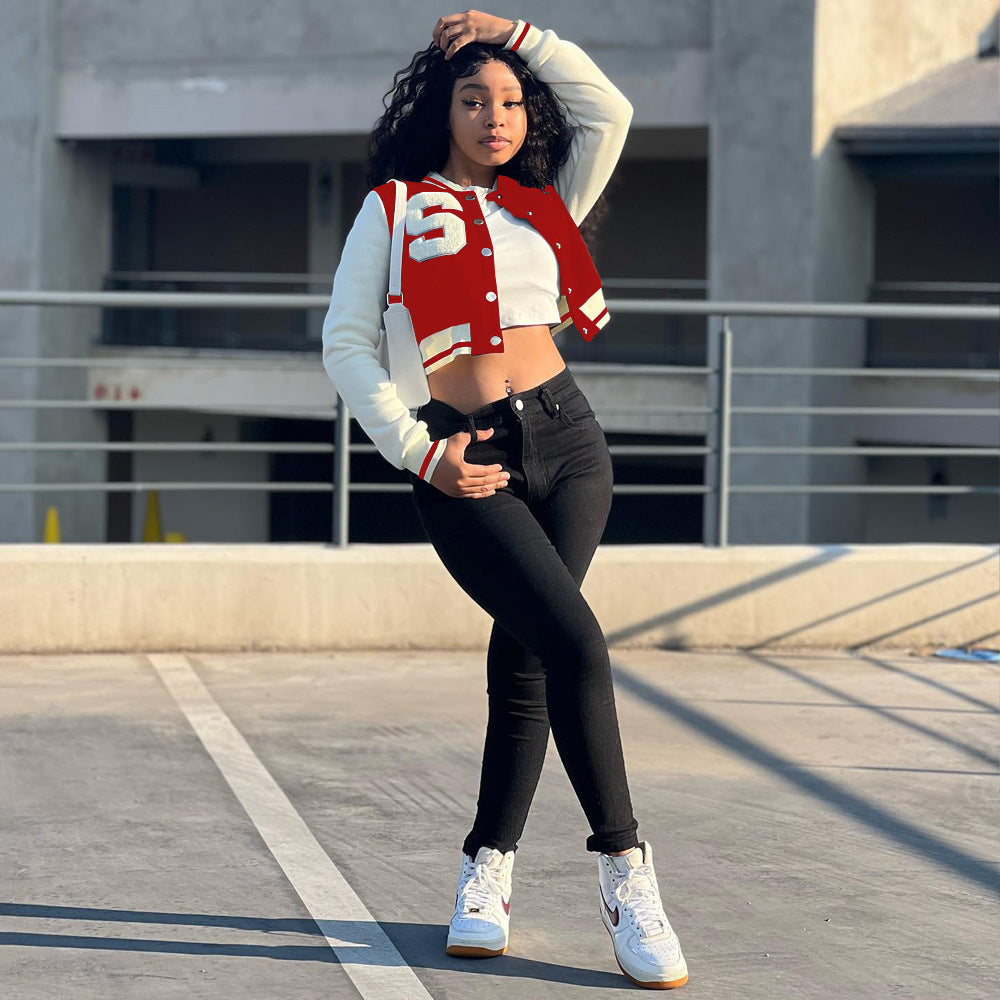 Women's Solid Color Stitching Fashion Baseball Jacket