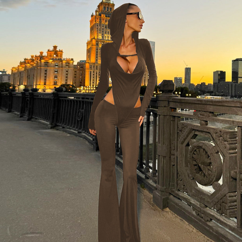 Sexy Cutout Slim-fit Hood Long Sleeve Jumpsuit
