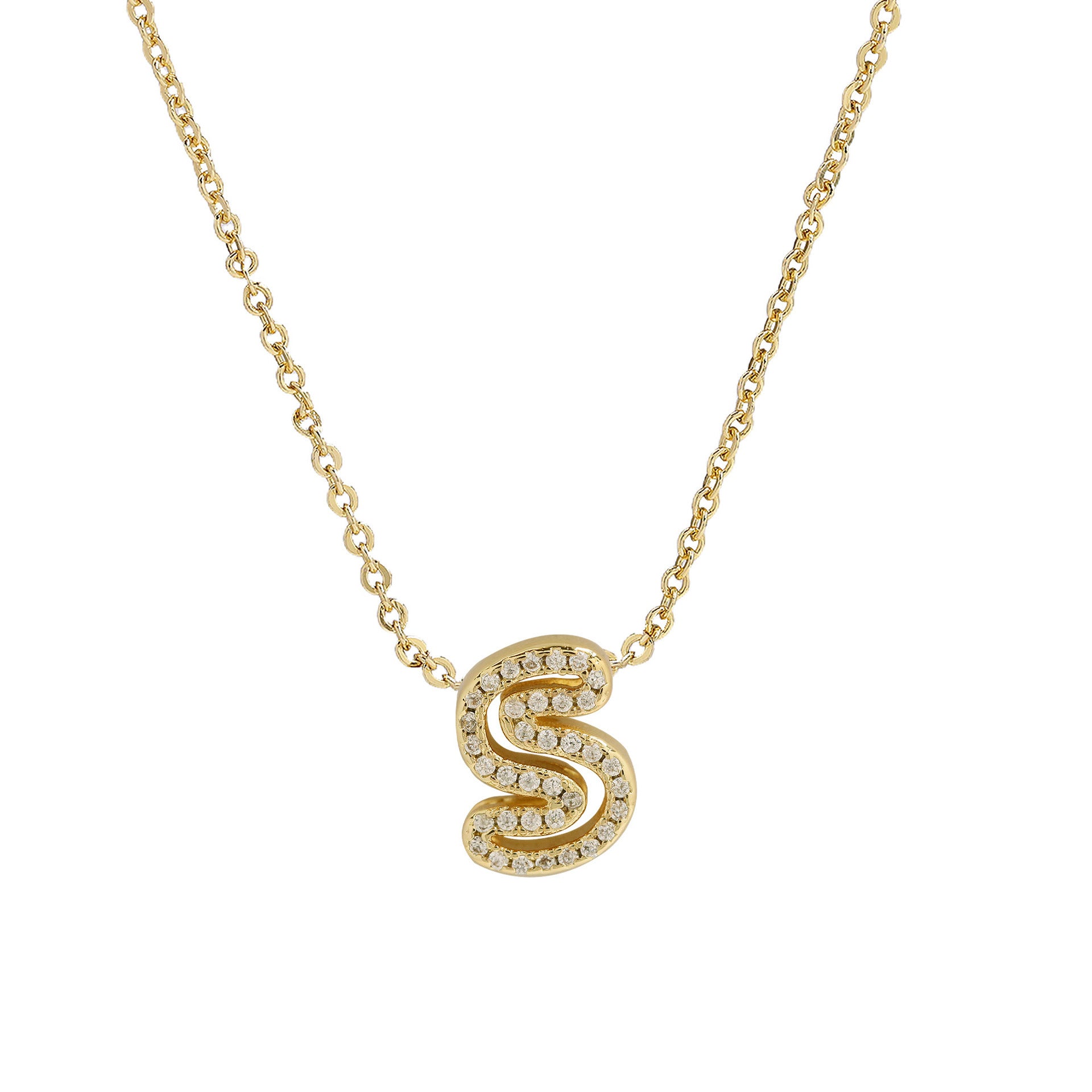 Brass 18K Inlaid Zirconium 26 English Small Letters Pendant Necklace