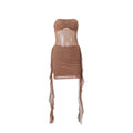 Starry Hot Rhinestone Tube Top Ribbon Mesh See-through Dress Women