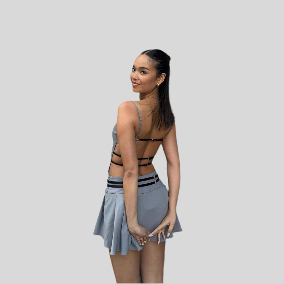 Sexy Sling Backless Belt Pleated Dress