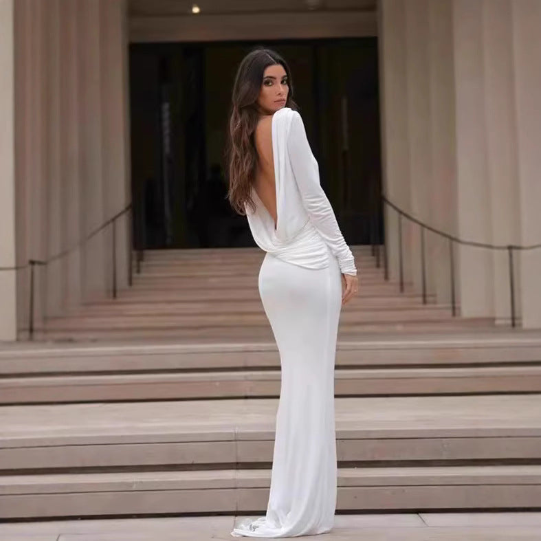 Fashion Slim Fit Backless Long Sleeve Dress Women