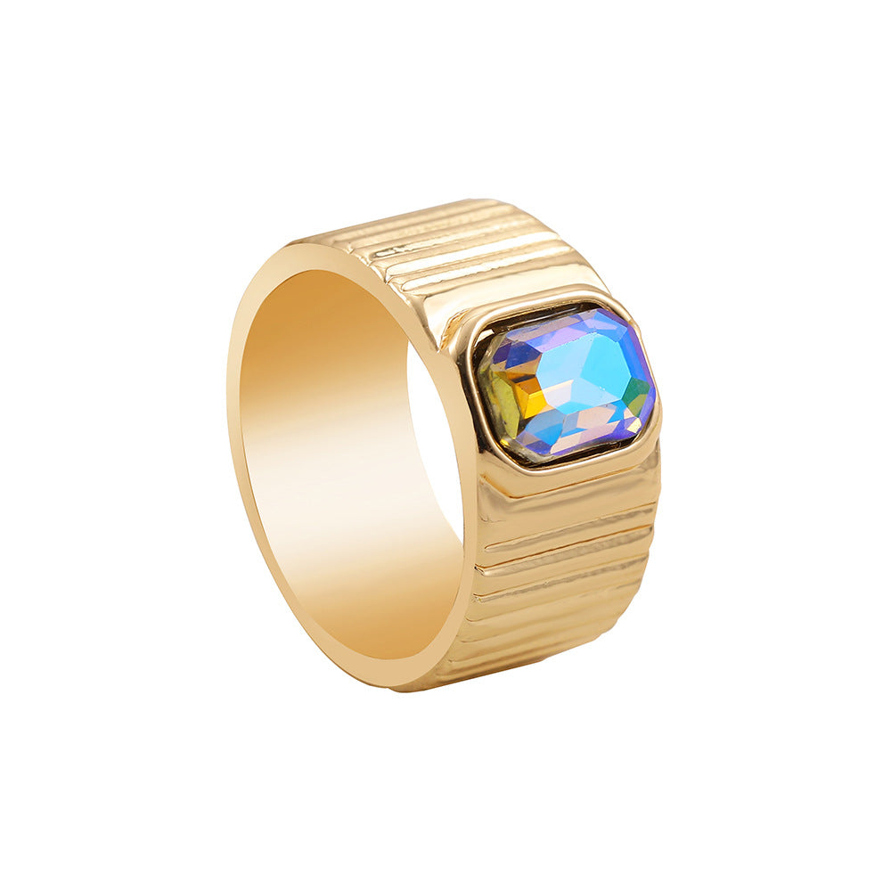Colorful Crystals Oil Drop Peach Heart Crystal Ring