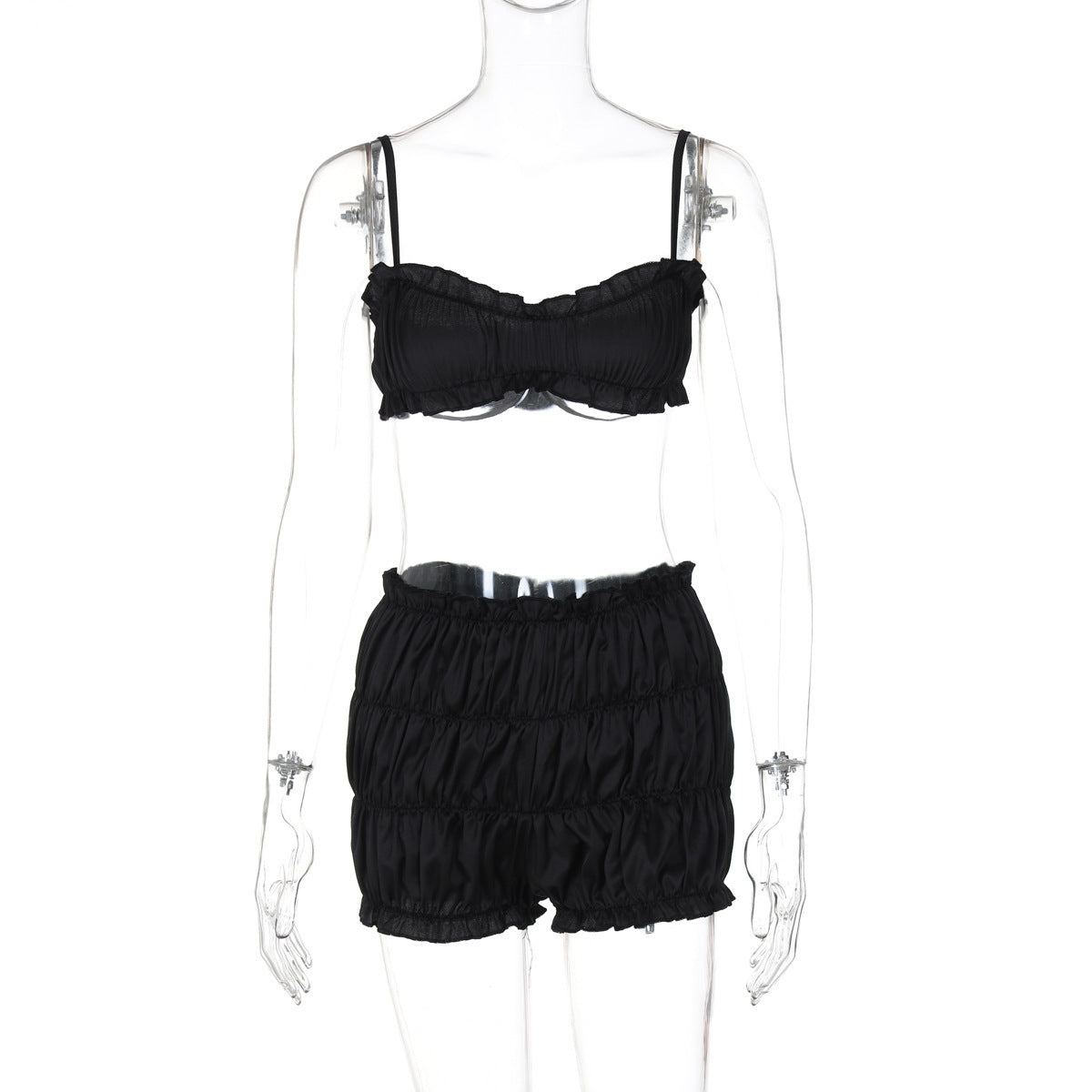 Women's Fashion Suspenders Tube Top Pleated Shorts Suit