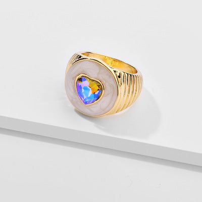 Colorful Crystals Oil Drop Peach Heart Crystal Ring