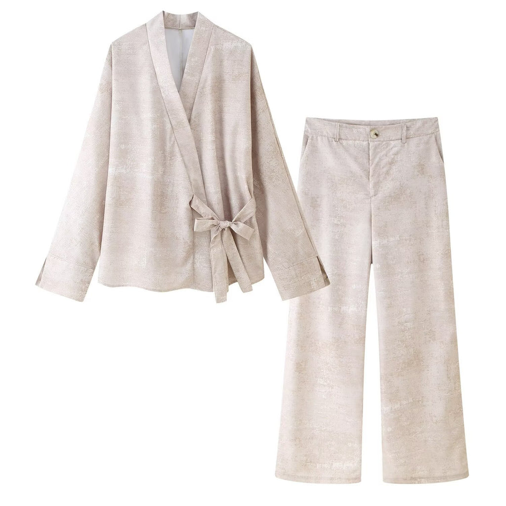 Shirt Embroidery Pants Wide Leg Two-piece Set