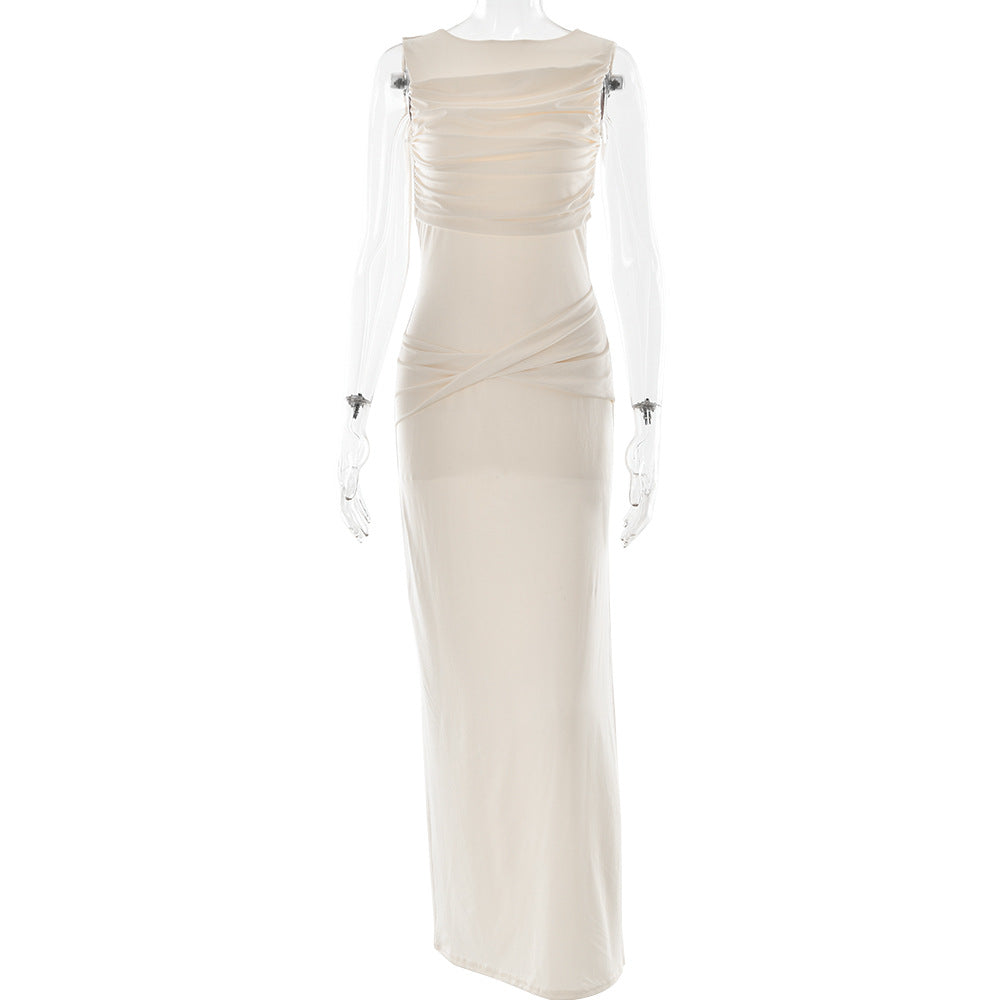 New Summer Round Neck Backless Dress Fashion Sleeveless