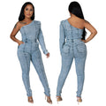 Autumn New Fried Salt Washing Craft Unilateral Sleeve Jumpsuit