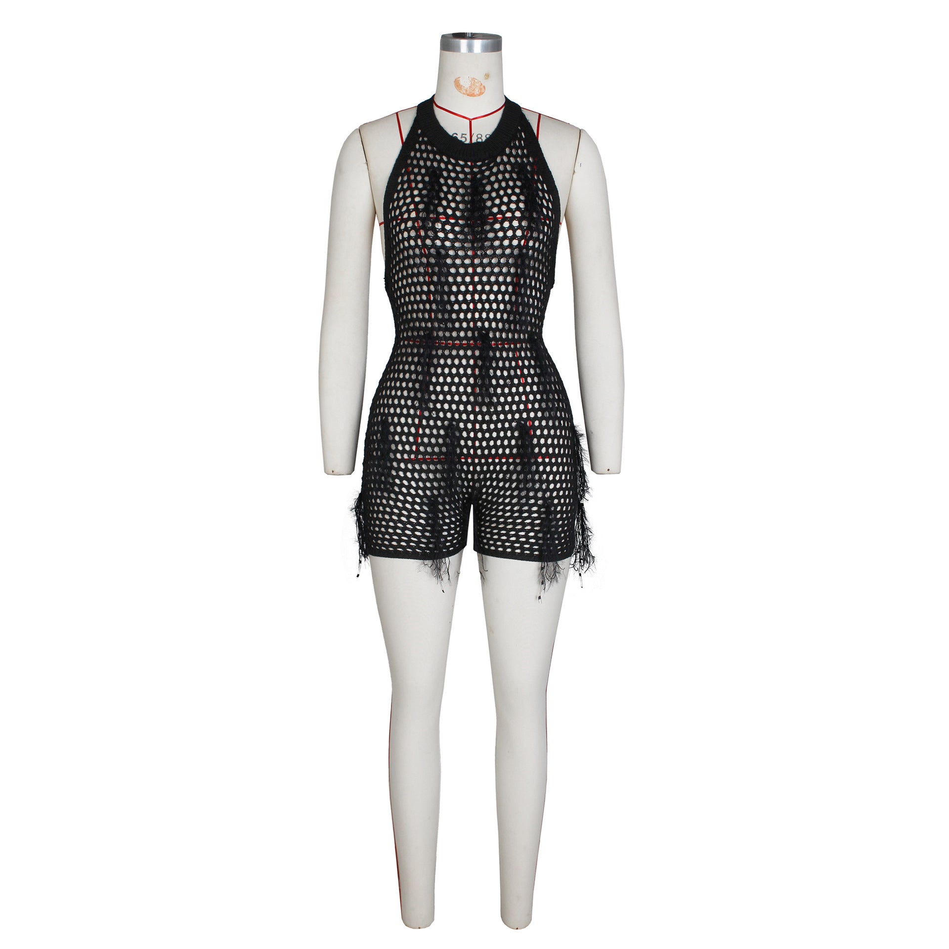 Halter Knitted Hollow-out Jumpsuit Handmade Tassel