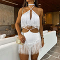 Solid Color Tassel Strap Beach Dress Suit Sexy Cutout Ladies Seaside Vacation