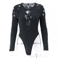 New Sexy Hot Girl Multi-hollow Round Neck Long Sleeve Jumpsuit