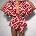 European And American Loose Casual Print Lace-up Jumpsuit Shorts