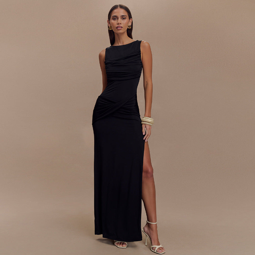 New Summer Round Neck Backless Dress Fashion Sleeveless