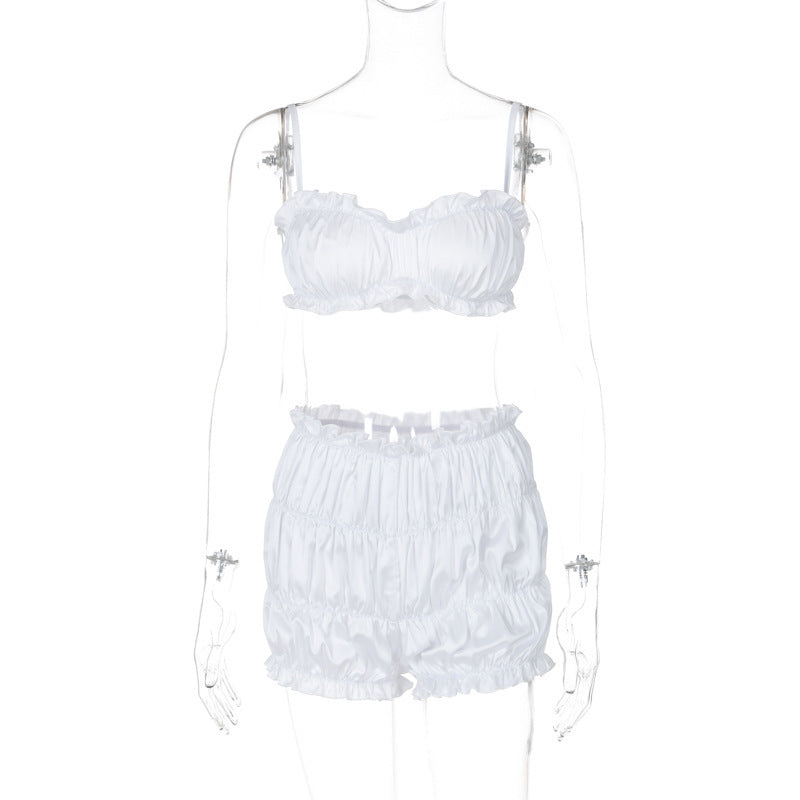 Women's Fashion Suspenders Tube Top Pleated Shorts Suit