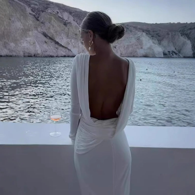 Fashion Slim Fit Backless Long Sleeve Dress Women