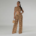 Solid Color See-through Two-piece Set For Women