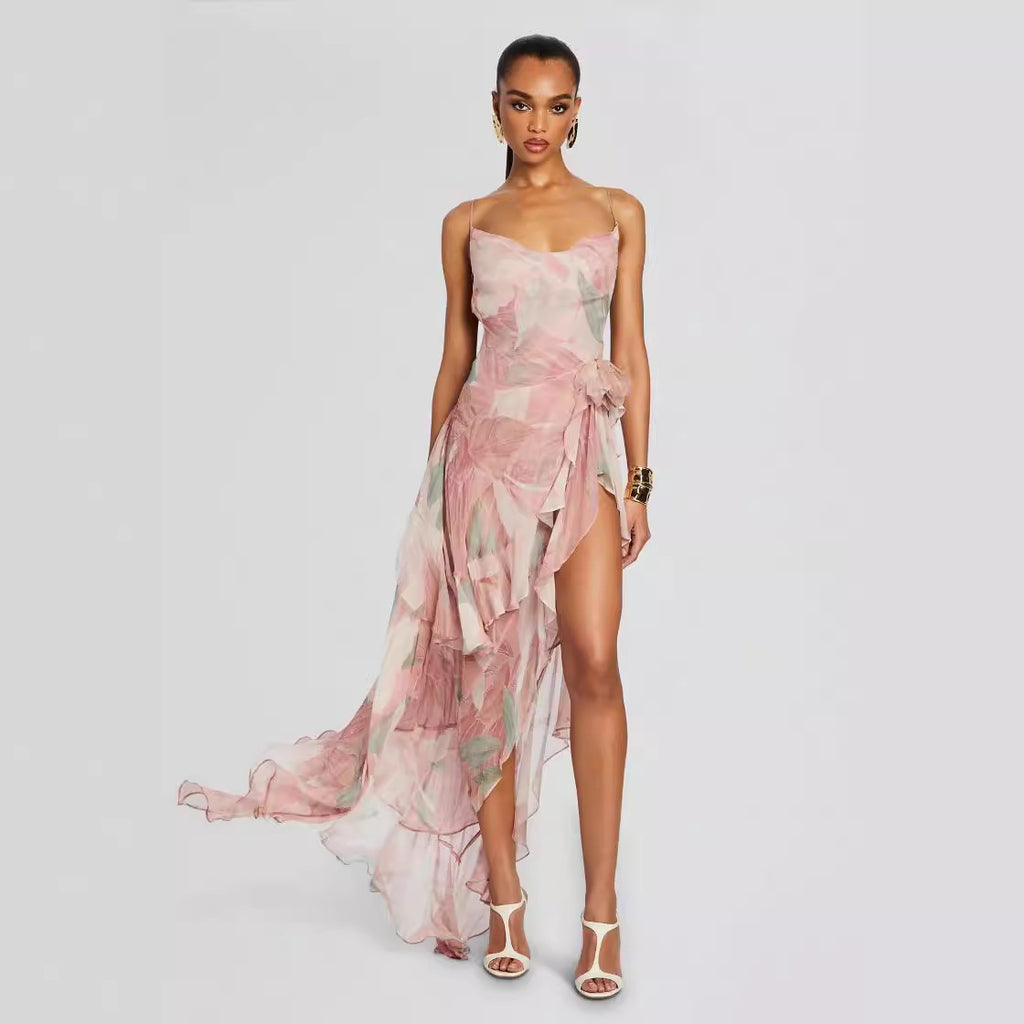 Women's Irregular Oblique Ruffled Skirt With Suspenders