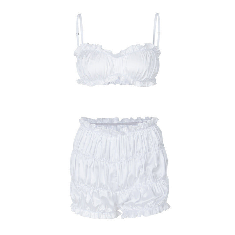 Women's Fashion Suspenders Tube Top Pleated Shorts Suit