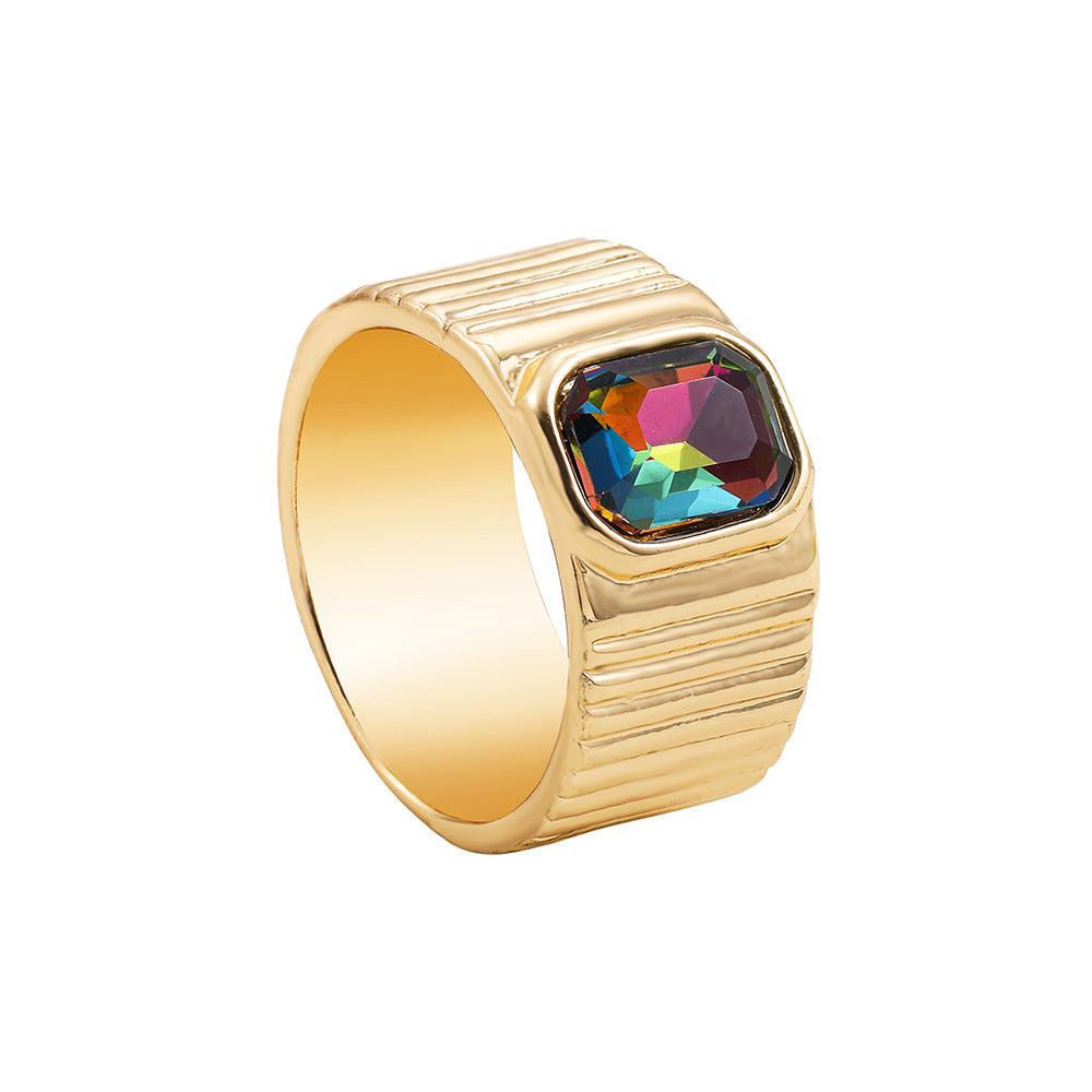 Colorful Crystals Oil Drop Peach Heart Crystal Ring