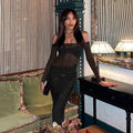 New Sexy Shiny Off-shoulder Slim-fit See-through Mesh Dress