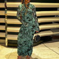 Printed Long Sleeve Pullover Hollow-out Mid-waist Street One-step Skirt