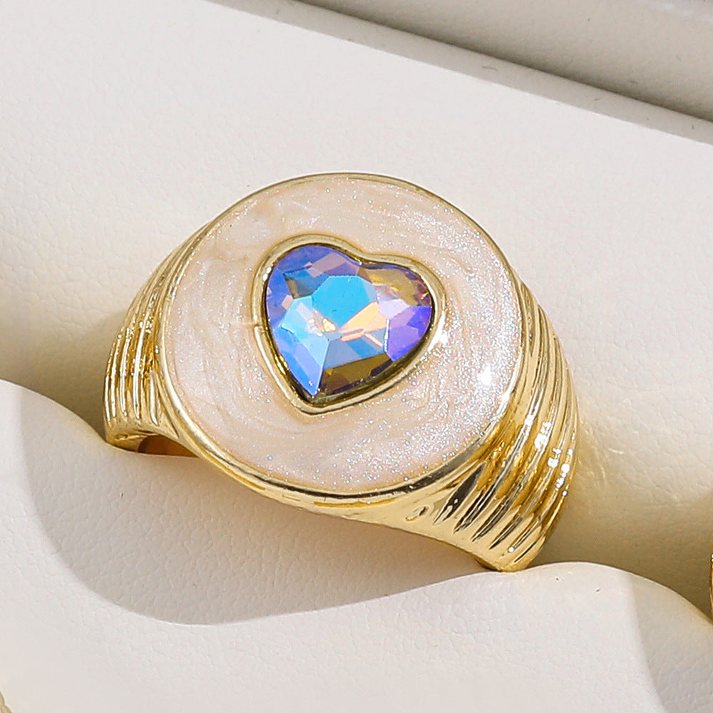 Colorful Crystals Oil Drop Peach Heart Crystal Ring